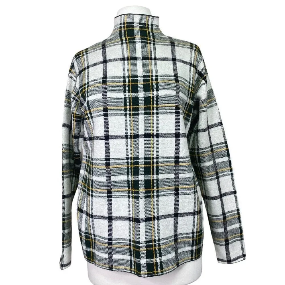 Tahari Green Plaid Mock Neck Sweater Size Medium